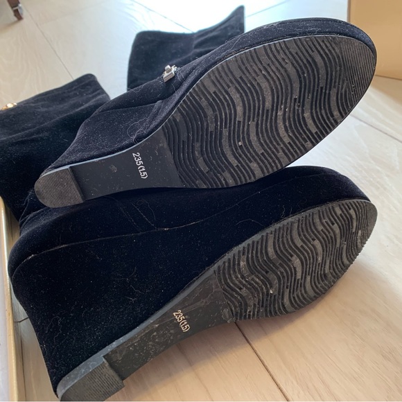 Black Velvet Wedge Boots - Picture 3 of 7